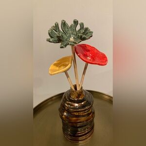 Handcrafted Ceramic Flowers and Vase